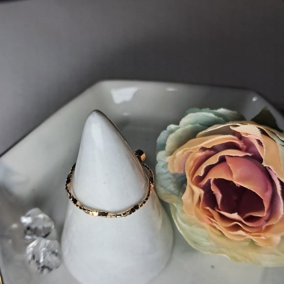 Dainty Textured Goldtone Single Clear Stone Ring - Picture 2 of 5